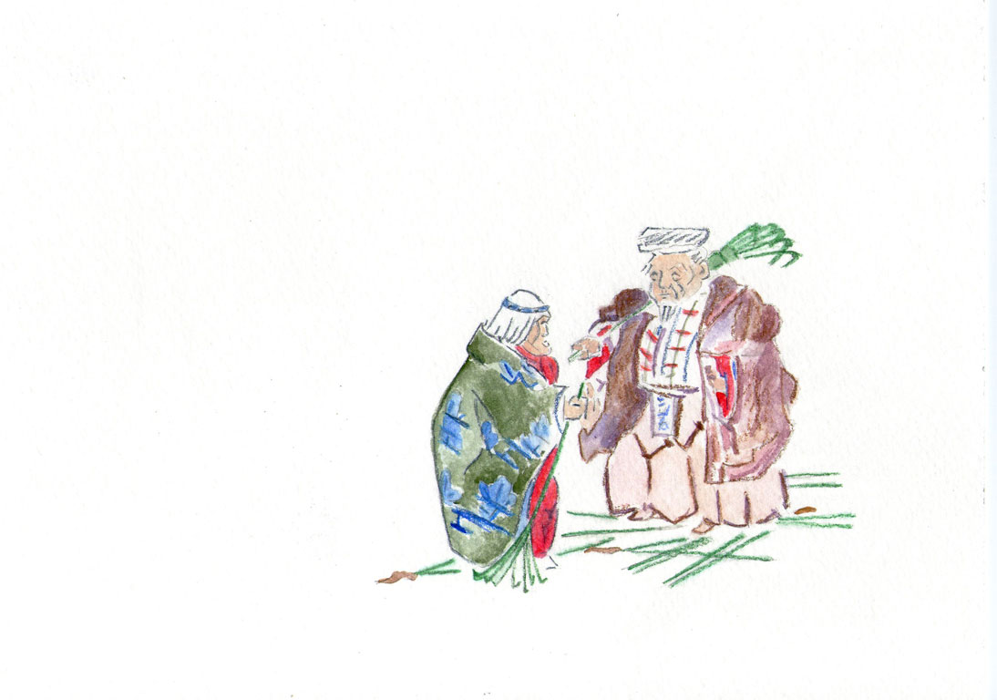 The Elderly Couple Jô and Uba Spirits of the Pine Tree with Rake for Collecting Pine Needles by Chosui Yabu